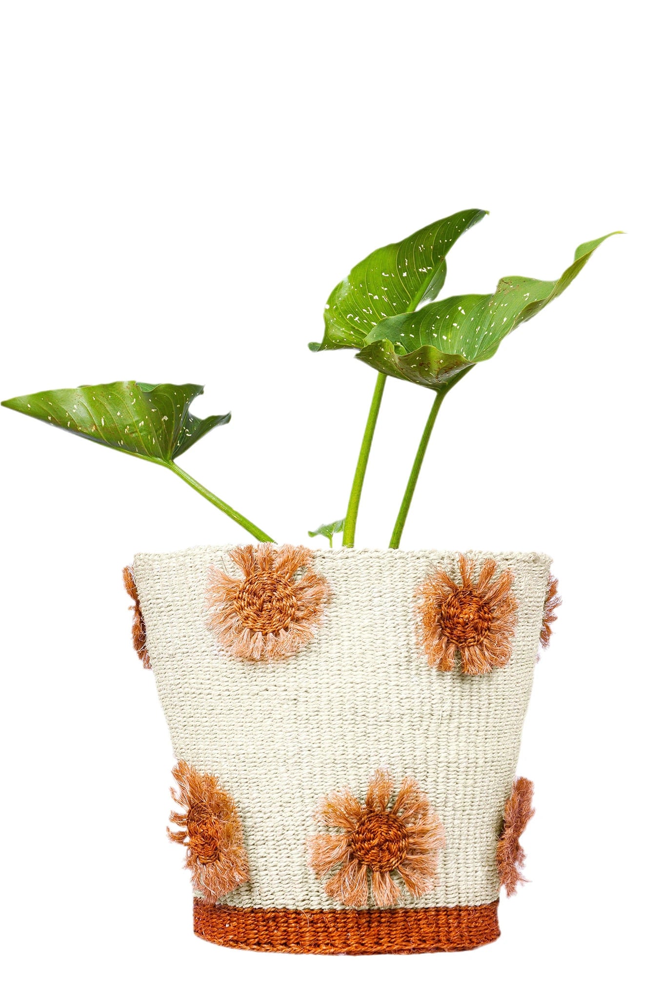 Natural Floral Applique African Basket Planter