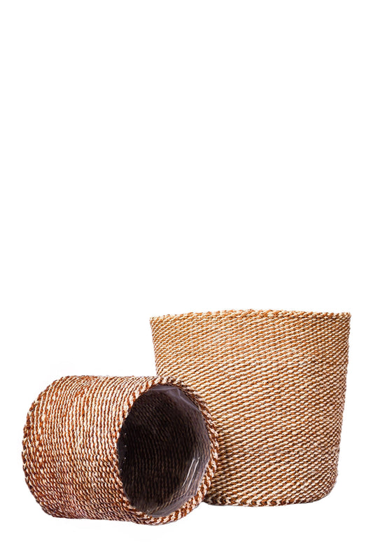 Mocha Checkered African Basket Planter
