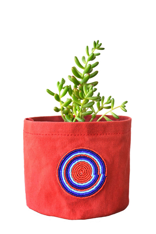 Vermillion Red Hand Beaded Maasai Canvas Planter